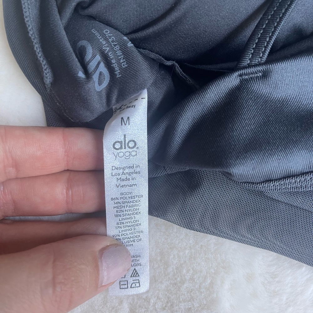 Alo Yoga Strappy Racer Back Sport Bra Black Mesh Trim medium - Picture 5 of 7